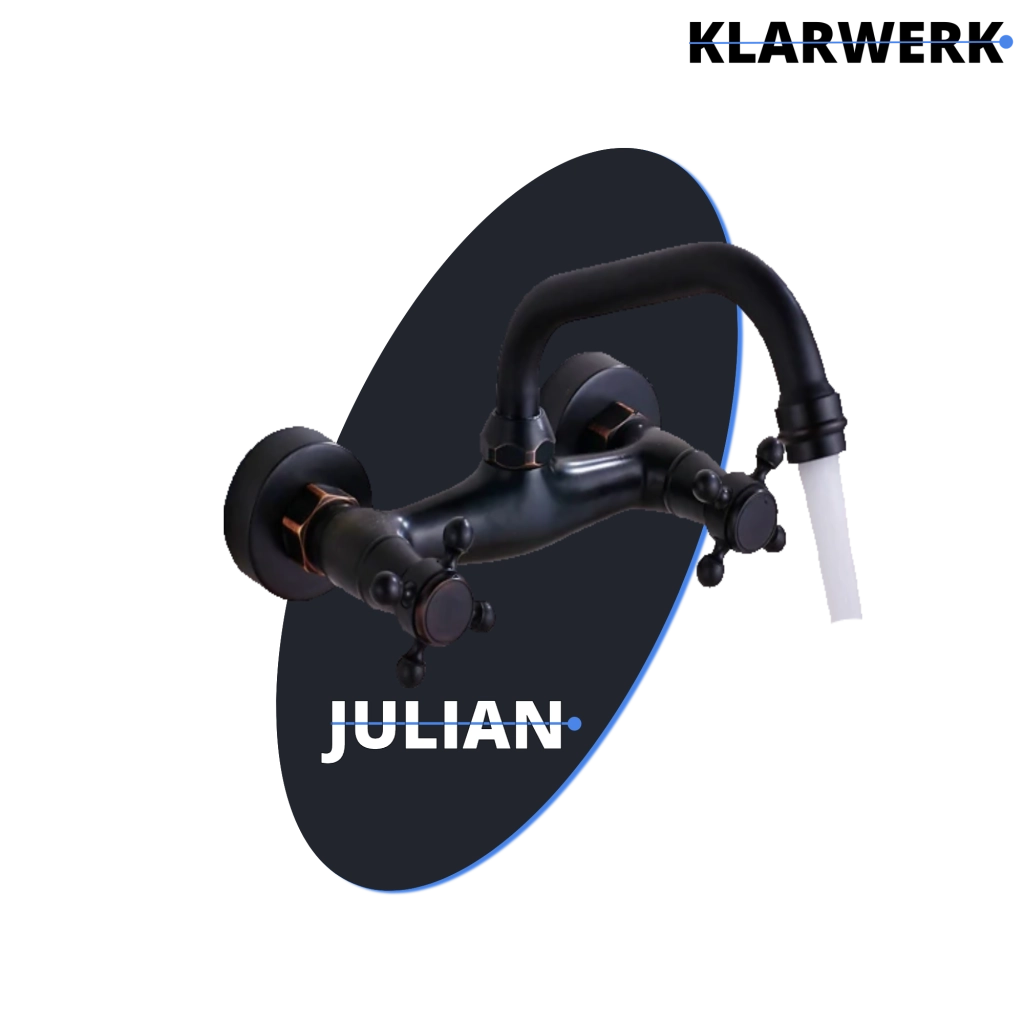 JULIAN | rubinetto miscelatore retrò da parete nero|rubinetto vintage da cucina da parete in acciaio inox vecchio stile - gastronomia ruotabile a 360°