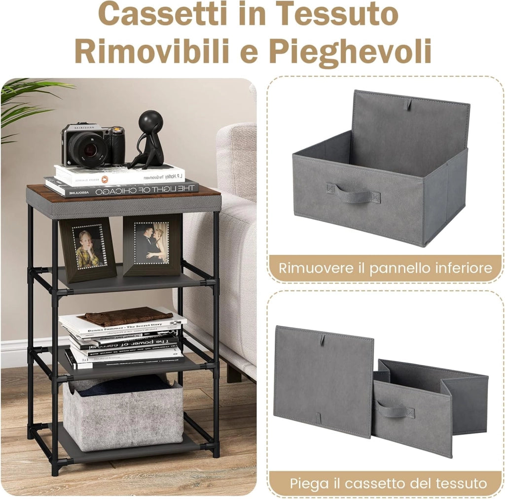 Cassettiera in Tessuto, Mobile con 3 Cassetti e Struttura Robusta in Metallo, Armadio per Camera da Letto, Soggiorno, Ingresso, 40 x 30 x 62 cm (Grigio 2 Pezzi)