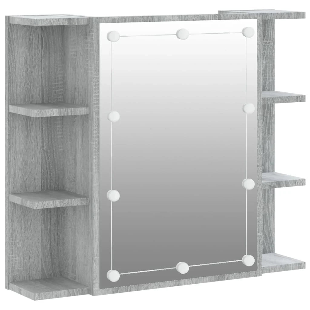 Mobiletto specchio da bagno con illuminazione a LED 70 x 16,5 x 60 cm grigio 02_0006677