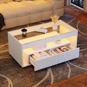 Tavolino da Salotto con LED e Cassetti ¨C Xylo ¨C Vetro Bianco Lucido 100x50x40