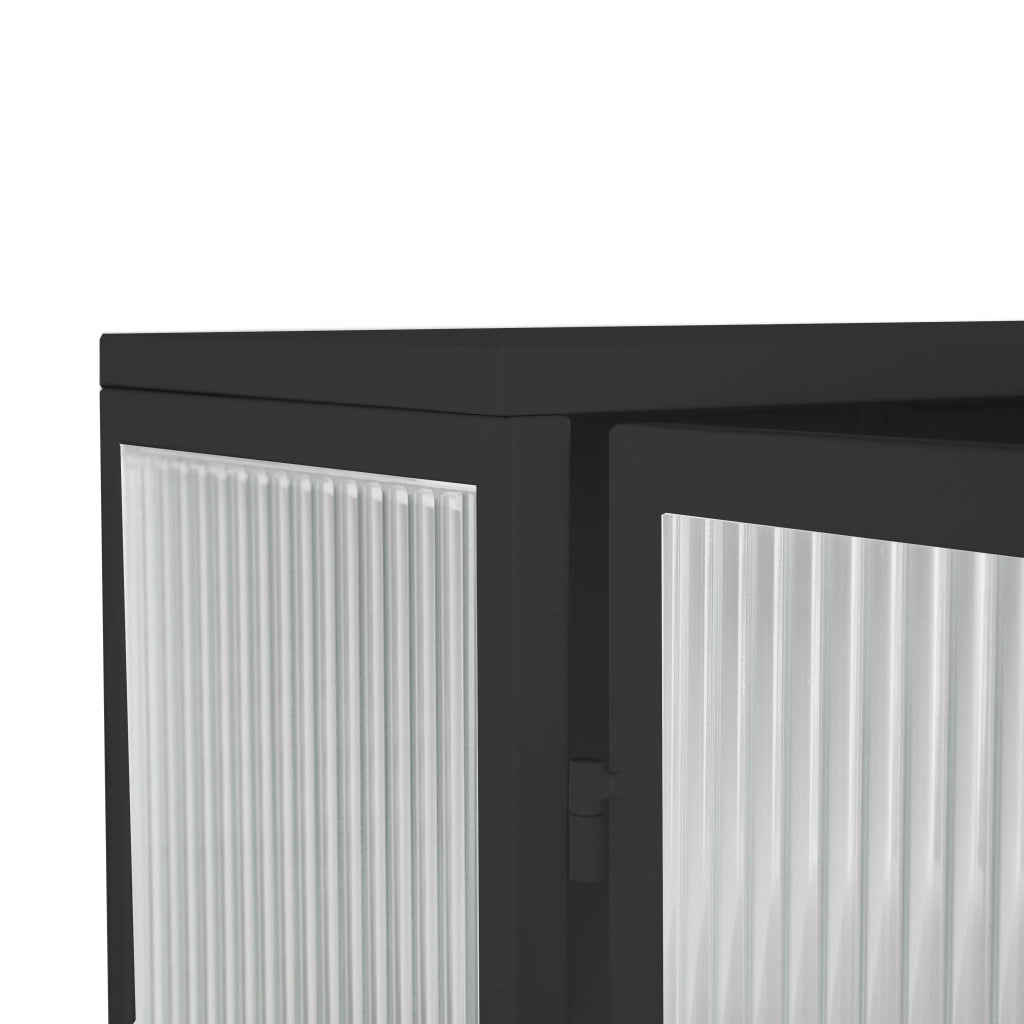 Pensile con 2 Ante in Vetro; 2 Ripiani; 1 Vano a Giorno e Portasciugamani; Stile Moderno; Metallo; 60×23×78 cm; Nero
