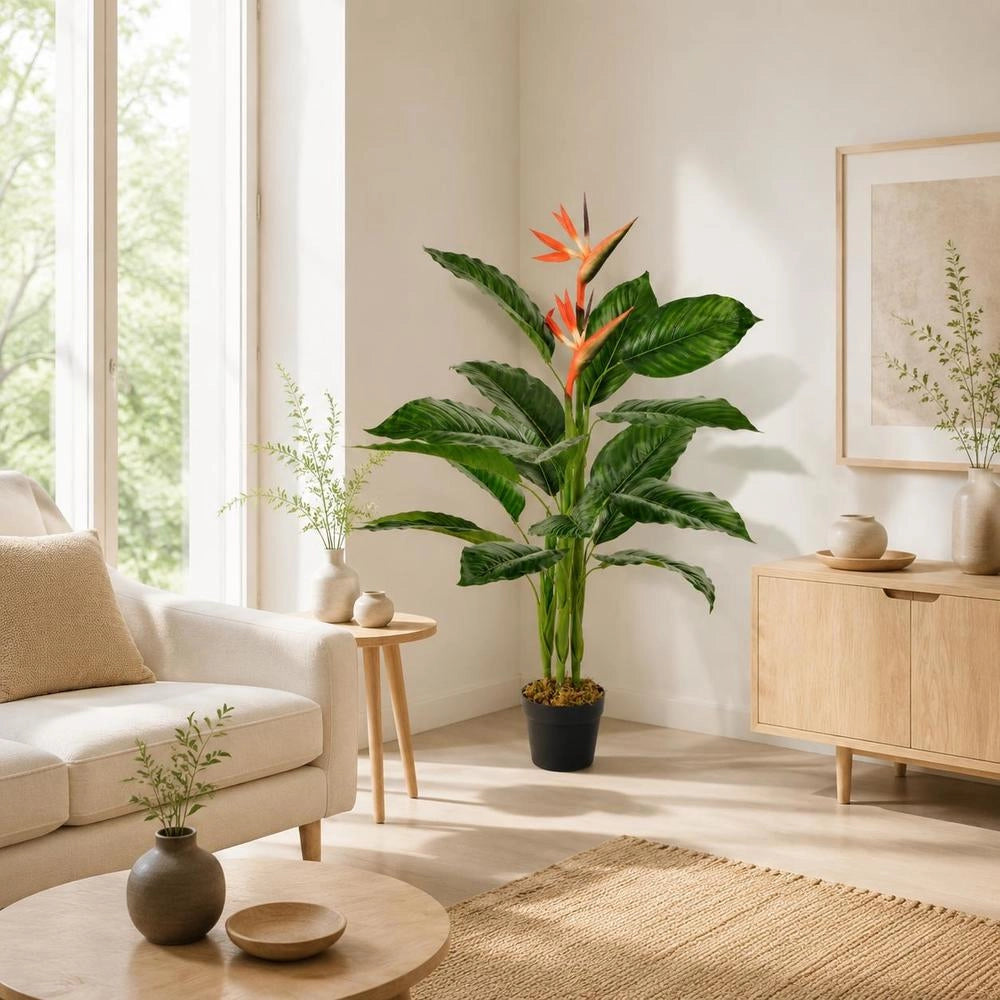 Artificial Strelitzia Plant With Pot, Red, 100 Cm