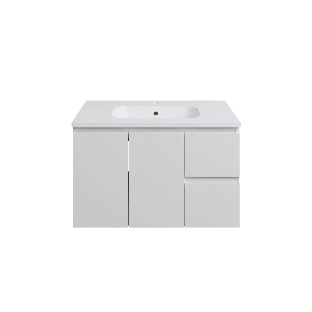 Mobile da bagno sospeso 80cm bianco lucido con lavabo e specchio | Rata