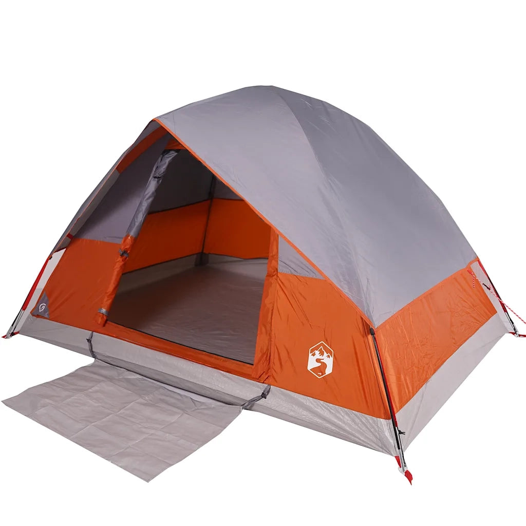 Tenda da Campeggio a Cupola 4 Persone-Tenda per Escursionismo Grigio e Arancione Impermeabile 830942