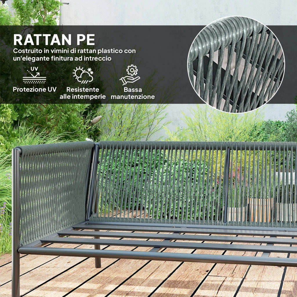 Salotto da Giardino con Divano Angolare Modulabile e Tavolino da Caffè in Rattan Grigio