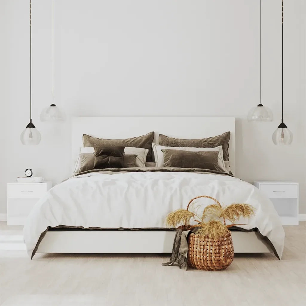 Comodini 2 pz con Cassetto-Set di 2 Tavolino da notte Bianchi