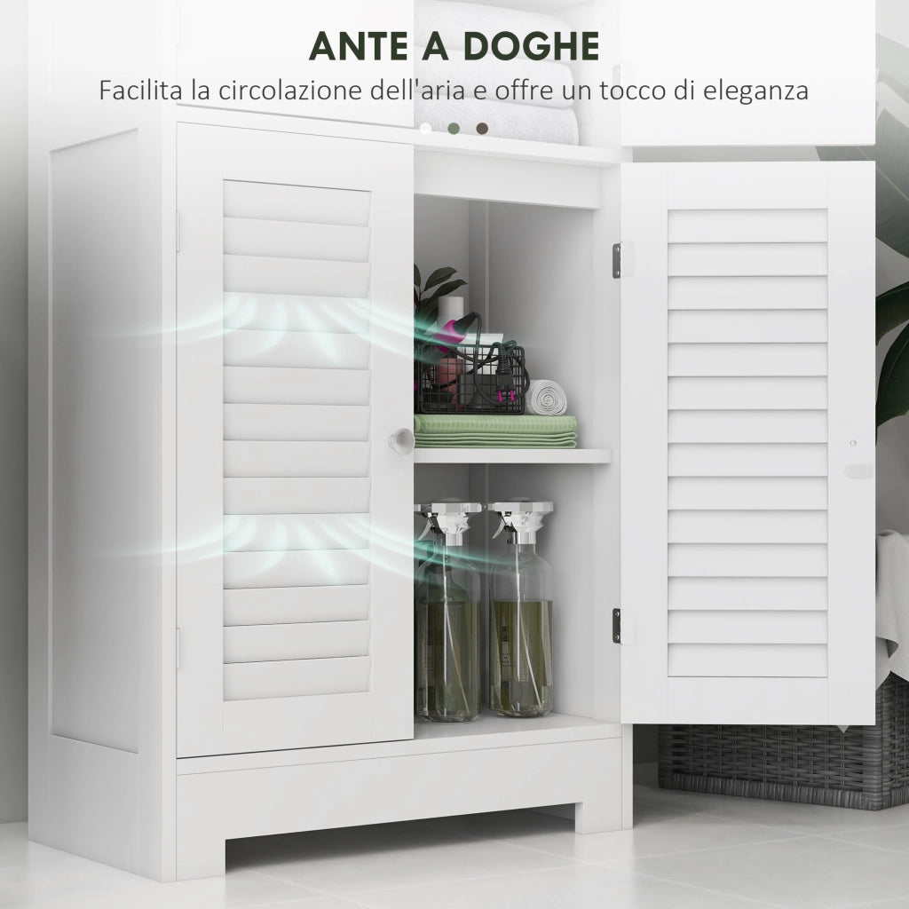 Colonna Bagno con 3 Armadietti e Ante in Vetro e a Persiana ¨C Minimal ¨C Bianco 60x30x170.5cm