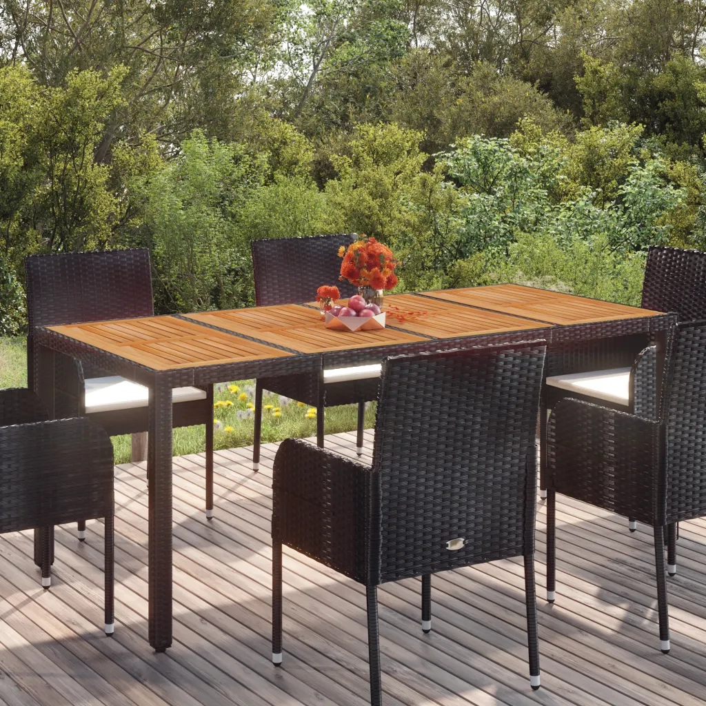 Tavolo da Giardino | Tavolino da esterno Piano in Legno Nero 190x90x75 cm Polyrattan