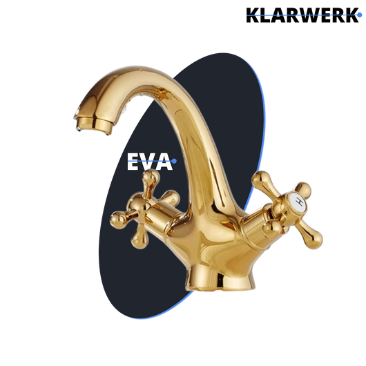 EVA | Rubinetto da bagno vintage Rubinetto da bagno dorato lucido |  retrò in acciaio inossidabile premium | Miscelatore gastronomico per  2 attacchi