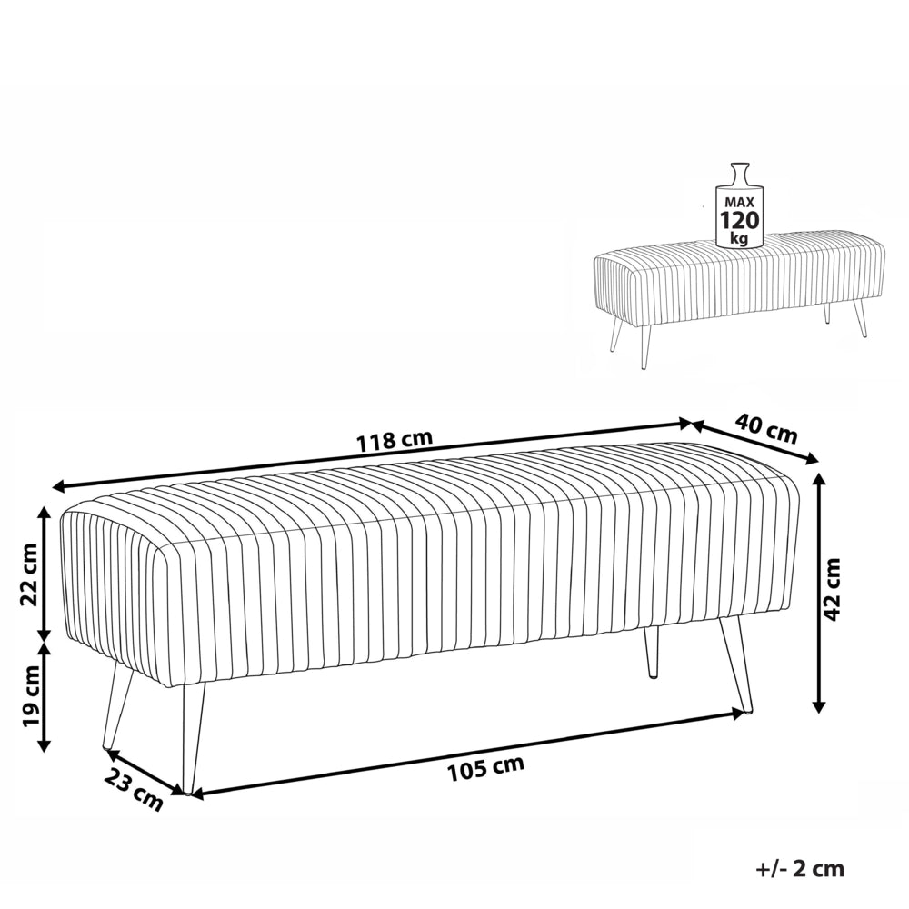 Panca Velluto Blu Imbottito Gambe In Metallo dorato 118 cm Glamour Soggiorno Camera Da Letto Corridoio