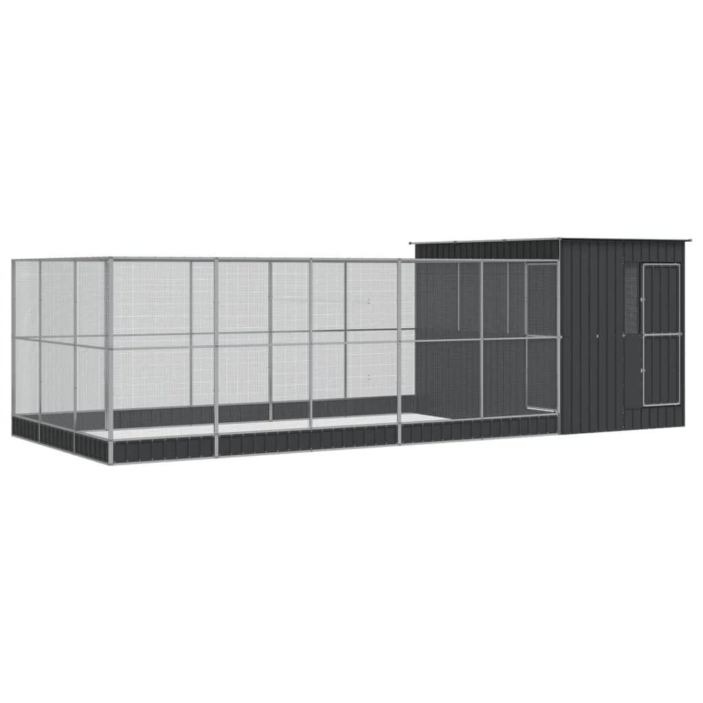 Voliera a gabbia con estensione in argento 704 x 303 x 216 cm acciaio argento 02_0045661