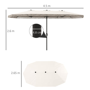 Ombrellone Doppio a 12 Stecche 450x265x260 cm in Acciaio e Poliestere Bianco Crema