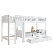 Letto a Castello 90x200 cm - Scala a 4 Gradini e Sponde su 4 Lati - Bianco Naturale