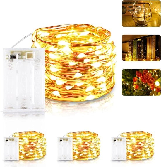 Kit di luci LED a batterie 4 pezzi 6 m 60 LED luci a filo con batterie e timer - micro luci LED per decorazione di stanza Natale - bianco caldo.