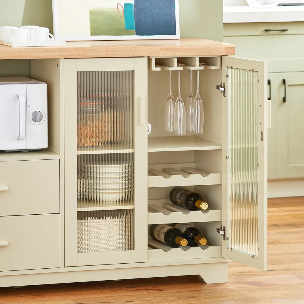 Credenza buffet con 2 ante in vetro Mobile da cucina Mobile microonde 120x40x90cm Beige FSB81-MI SoBuy
