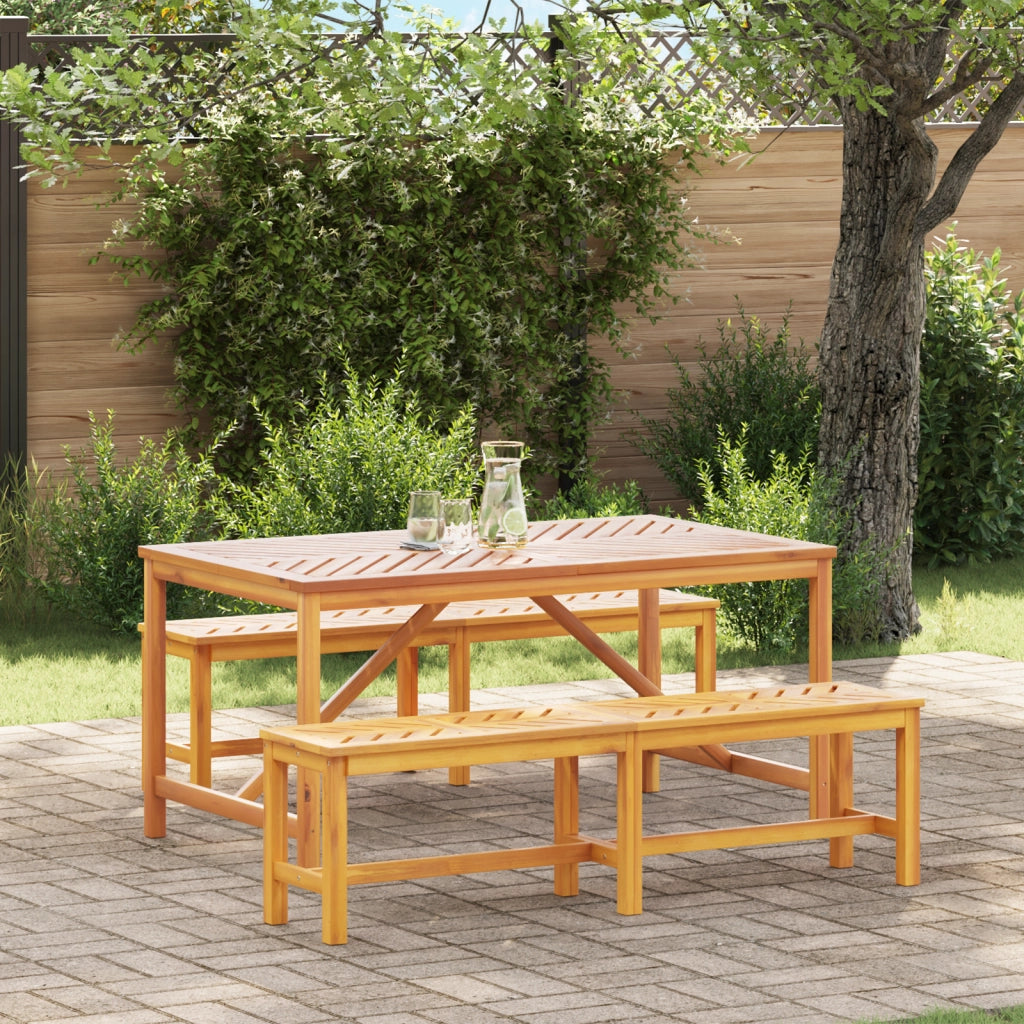 Set pranzo giardino in legno massello di acacia 3 pezzi
