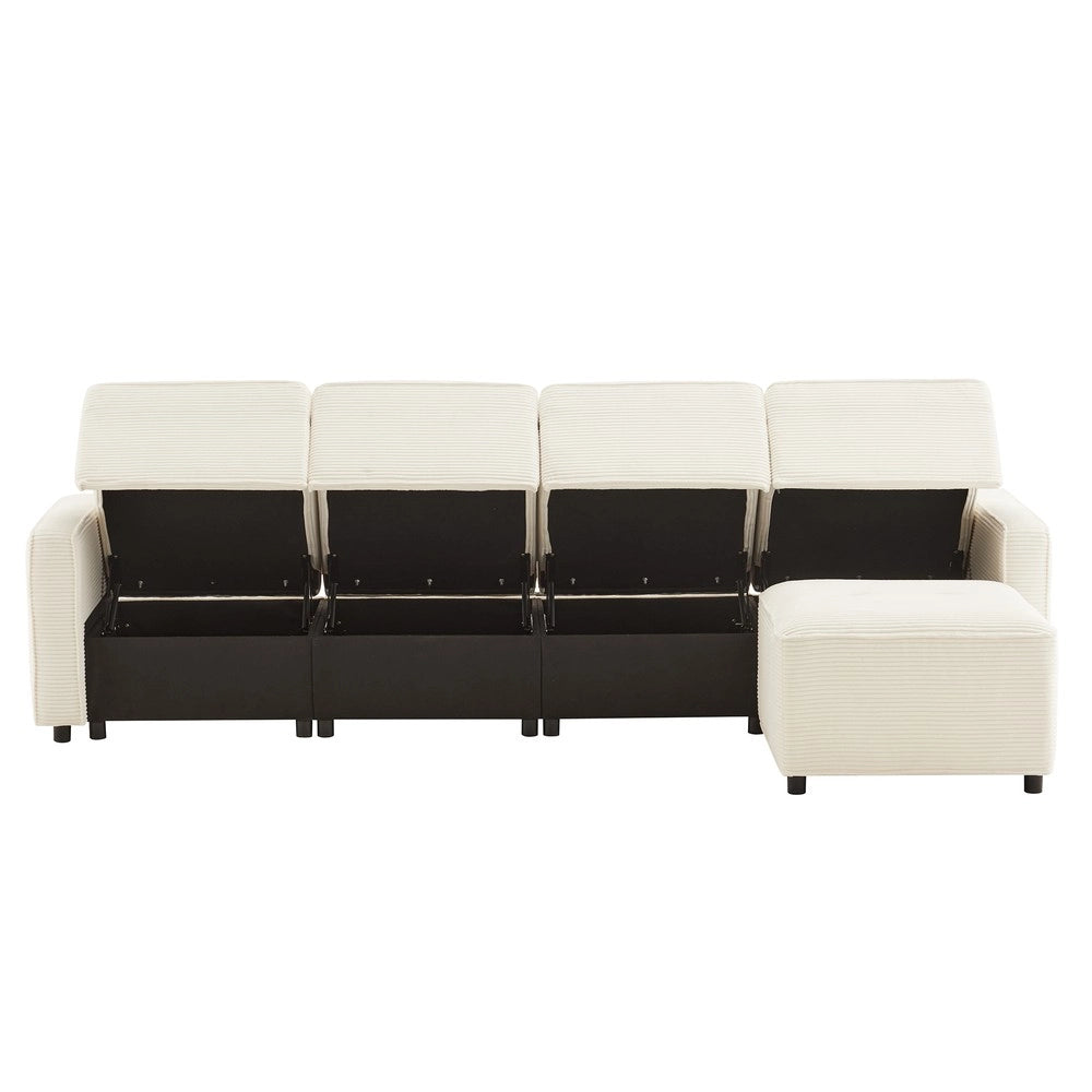 Divano 4 posti con contenitore e poggiapiedi ¨C Minimal ¨C Beige velluto 280x146x85 cm