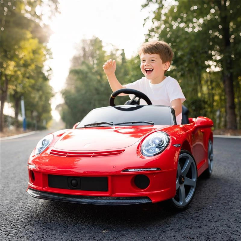 MACCHINA PER BAMBINI 3-5 ANNI CON LICENZA UFFICIALE RUF GT, TELECOMANDO, CINTURA DI SICUREZZA E MUSICA, ROSSO