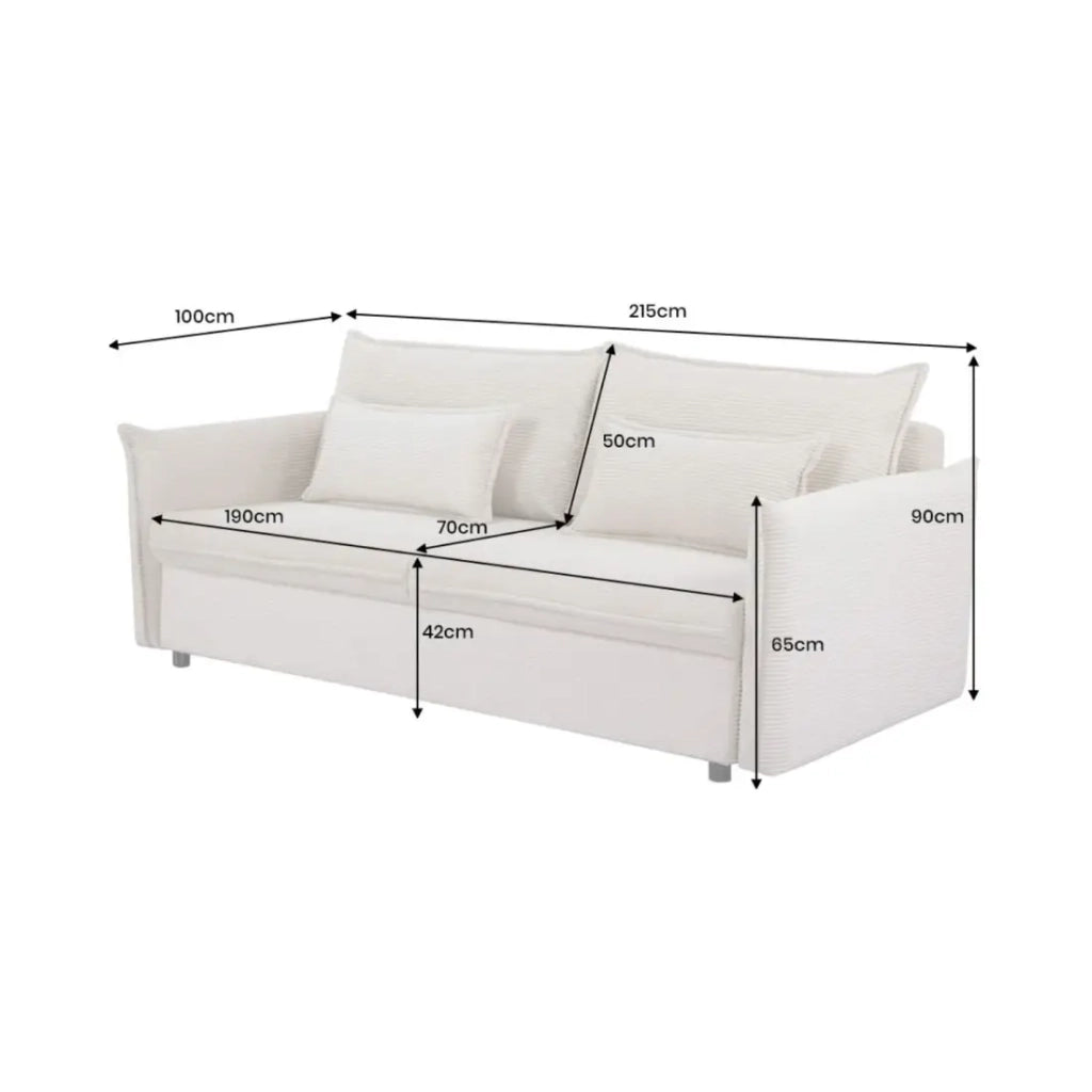 Divano dritto CALDERO beige convertibile con contenitore – Divano letto in velluto a coste con spazio di stoccaggio integrato