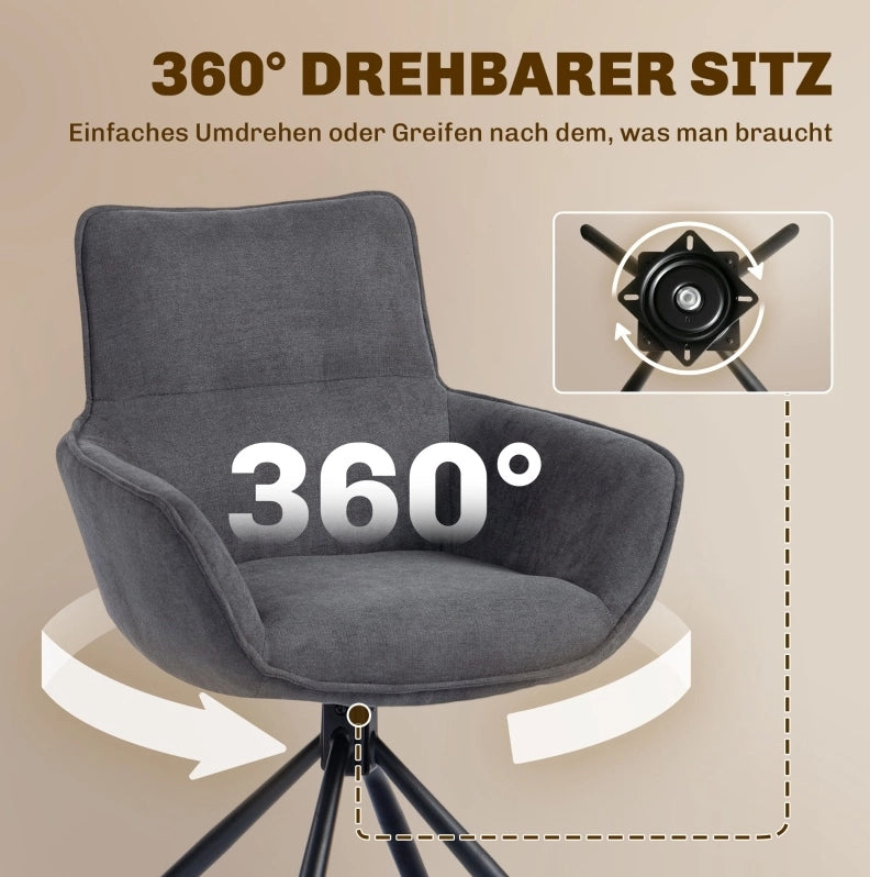 Set di 2 sedie da pranzo girevoli grigio scuro