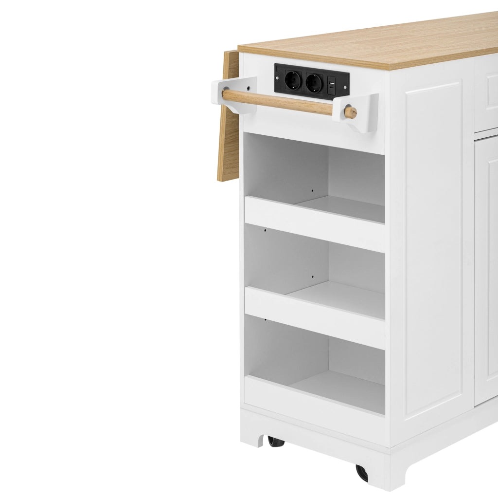 Isola cucina 131.8x40-70x93.3 cm con piano ribaltabile e prese; MDF; bianco naturale