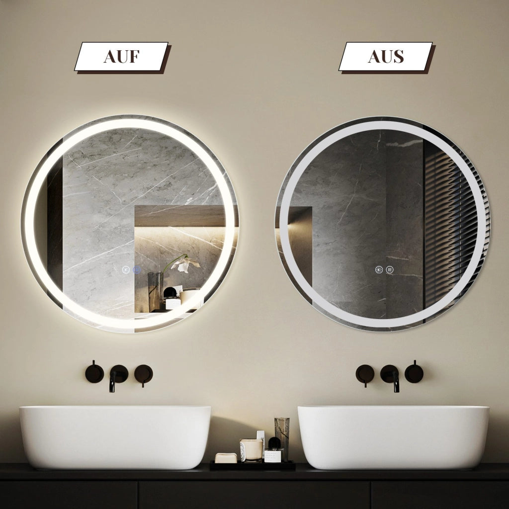 ZMH Specchio da bagno con funzione antiappannamento IP44 Rotondo Bianco Specchio da bagno variabile