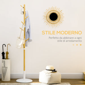 Appendiabiti da Terra 8 Ganci 37,8x175,6 cm in Bambù Legno e Metallo Legno/Bianco