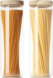 Contenitore di stoccaggio con set di coperchio (2 pezzi) in vetro borosilicato, stoccabile e ermetico, contenitore di stoccaggio in vetro per spaghetti e piccoli oggetti, grande e piccolo, contenitore di stoccaggio, 1500 ml