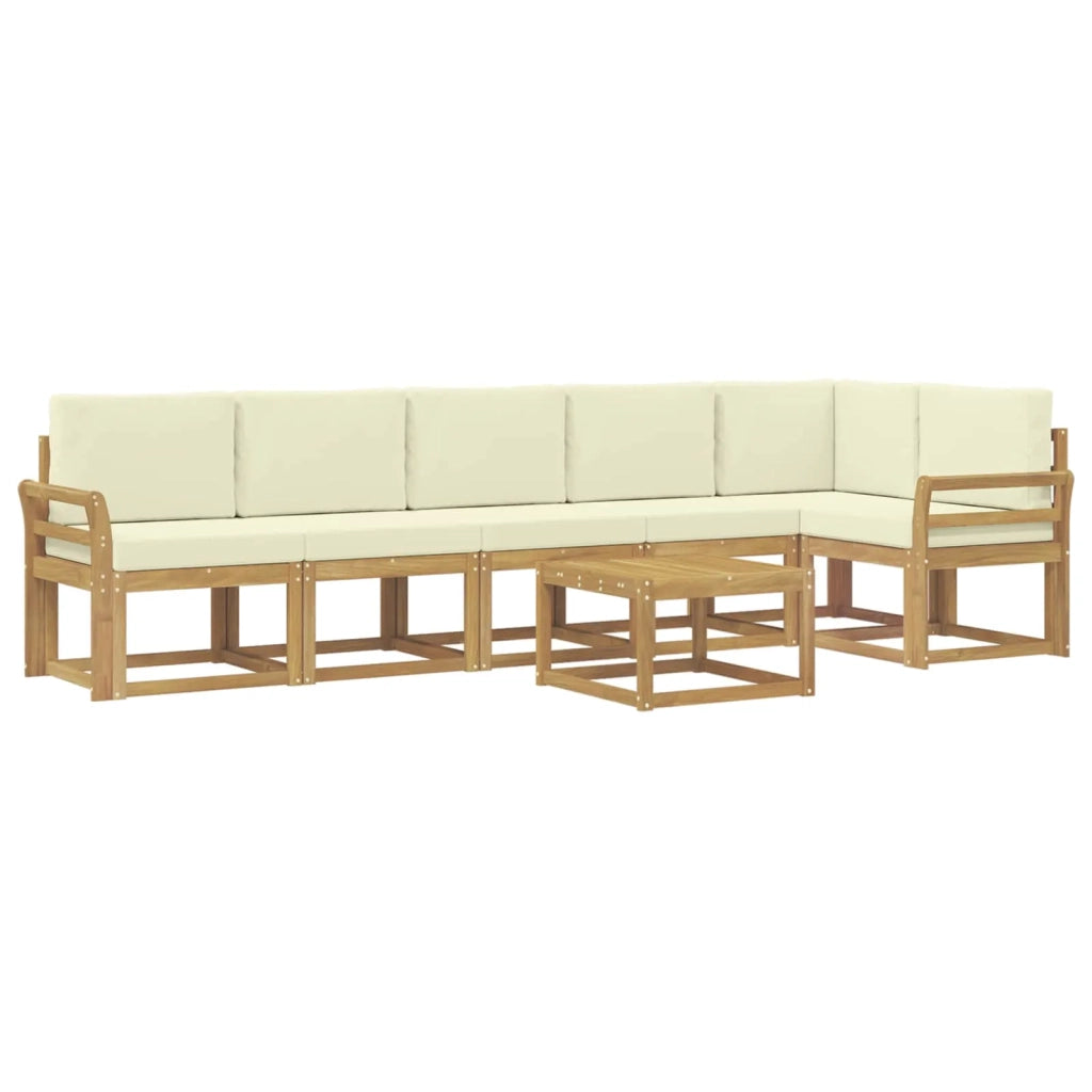 Set di divani da esterno 7 pz Bianco e Crema Poliestere 3387734
