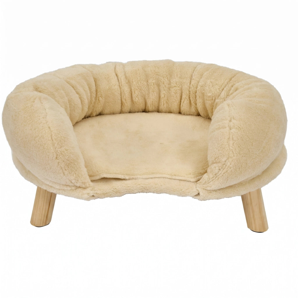 Sofa per Gatti 50×40×24 cm Beige con Bordo Avvolgente; Fondo Antiscivolo e Struttura Confortevole