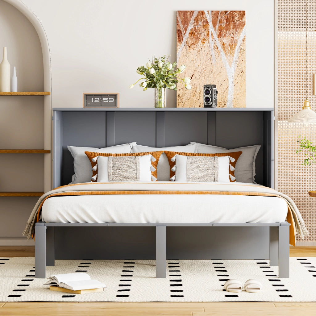 OKWISH Letto a scomparsa 140×200 cm, Letto Matrimoniale con Ribalta Verticale, Spazio Contenitore e Consolle, senza Materasso, Grigio