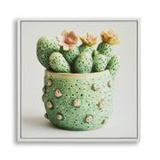 Stampa Su Tela Laccata Con Cornice Vasetto Cactus -a- cm 40x2,8x40