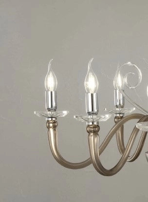 LAMPADARIO DEBUSSY 6 LUCI FUME' E CROMO ATTACCO E14 D.72CM