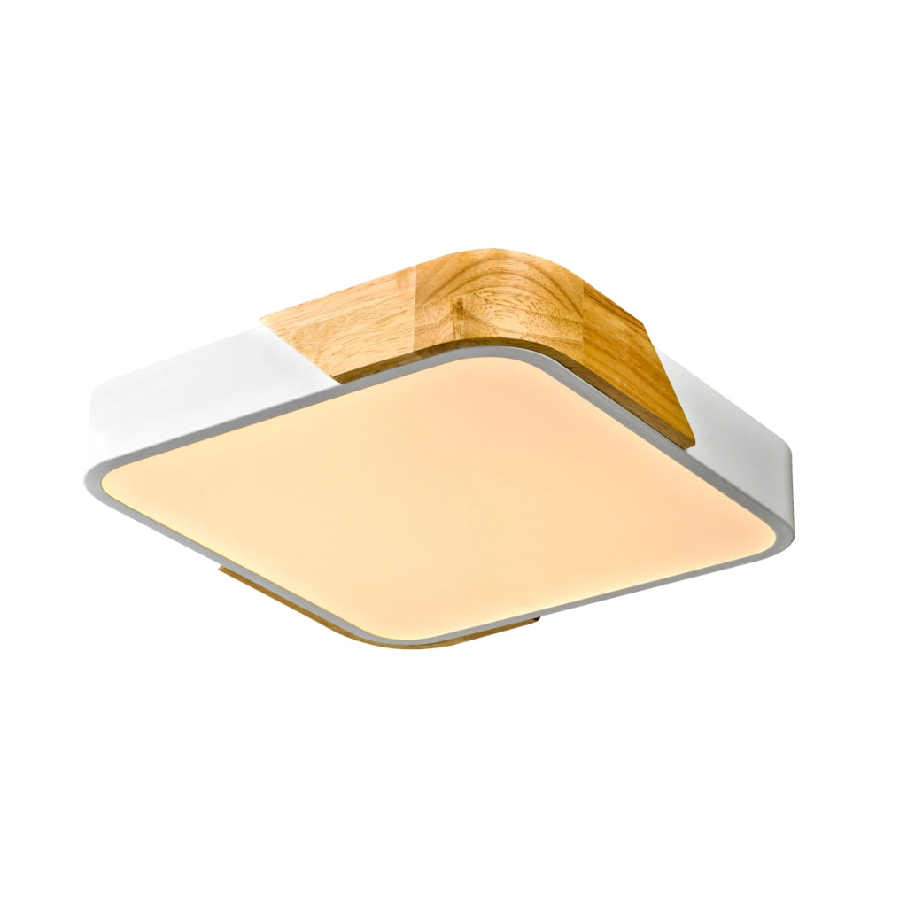 Plafoniera Italux Santer quadrata legno bianco LED 24W
