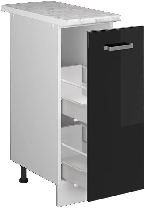 Armadio cucina dispensa alto R-Line, Nero lucido, 30 cm, PL Marmo, per la libera combinazione all'interno di sistemi cucina modulari