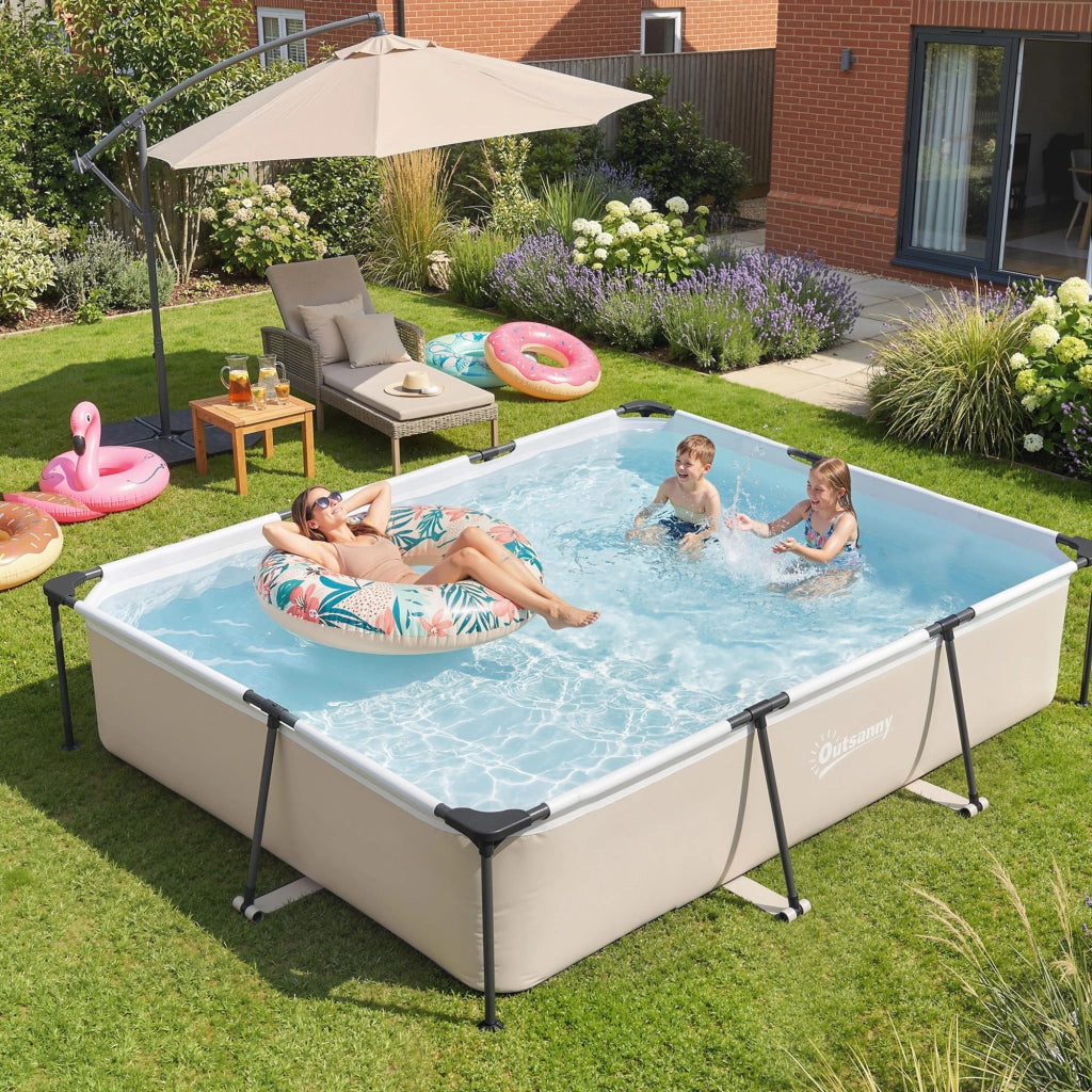 Piscina Desmontable Tubular 316x238x66,5 cm 3700 L ¨C zephmum ¨C Grigio con Marco Met¨¢lico