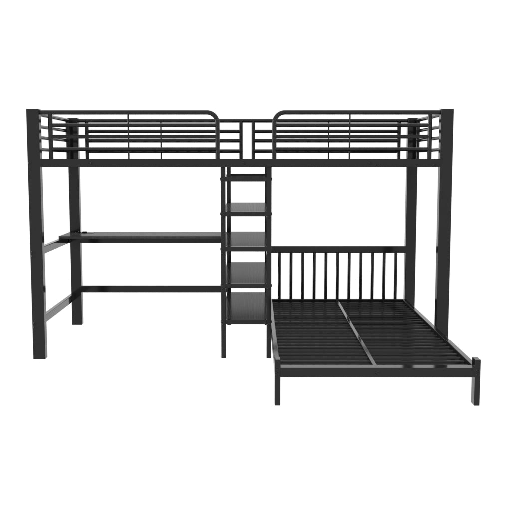 Letto a soppalco con scrivania 90x200 cm; struttura in metallo e MDF; nero