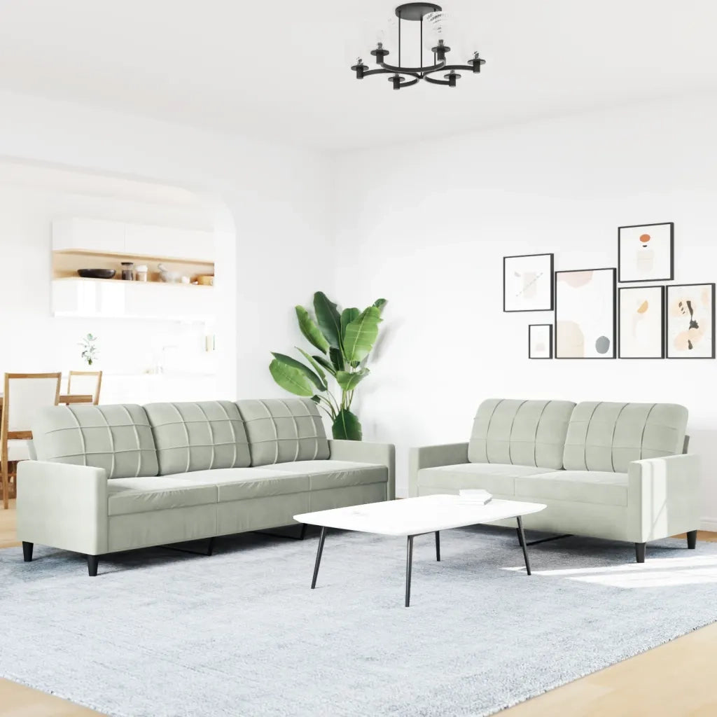 vidaXL Set di Divani 2 pz con Cuscini Grigio Chiaro in Velluto