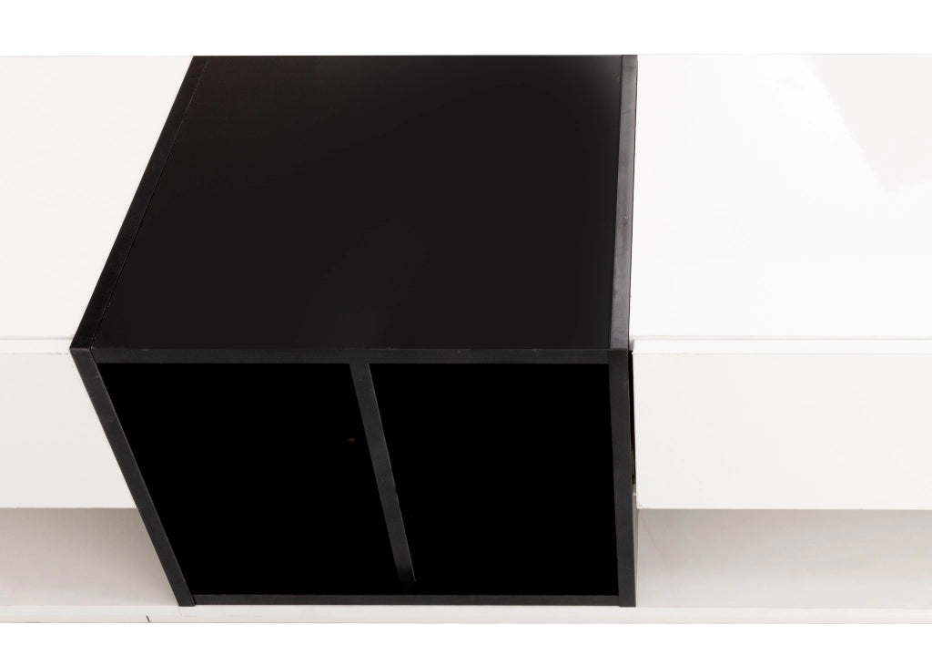 Mobile porta TV a tre cassetti e due vani aperti in truciolare lucido bianco e nero 190 × 40 × 42 cm