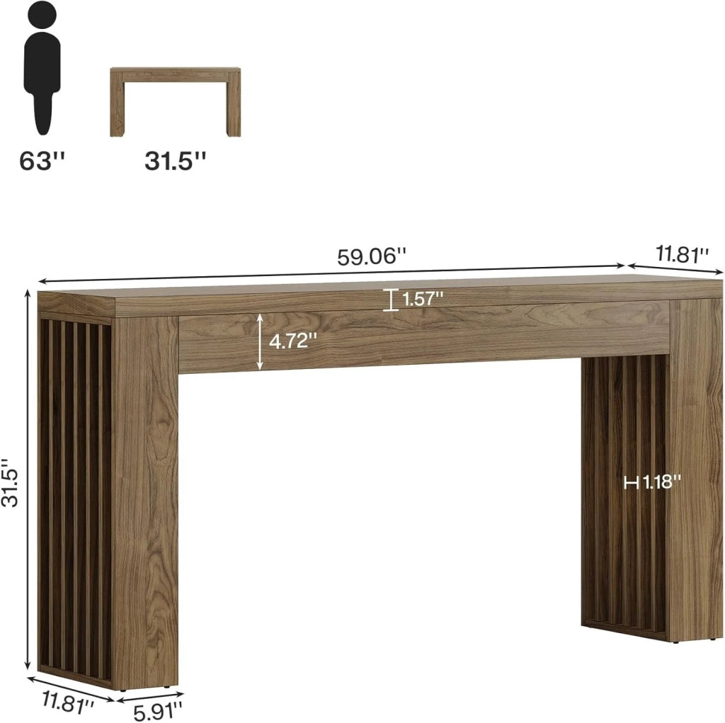Consolle in MDF marrone stile farmhouse con ampio piano e dettagli a lamelle per ingresso e soggiorno 150 cm