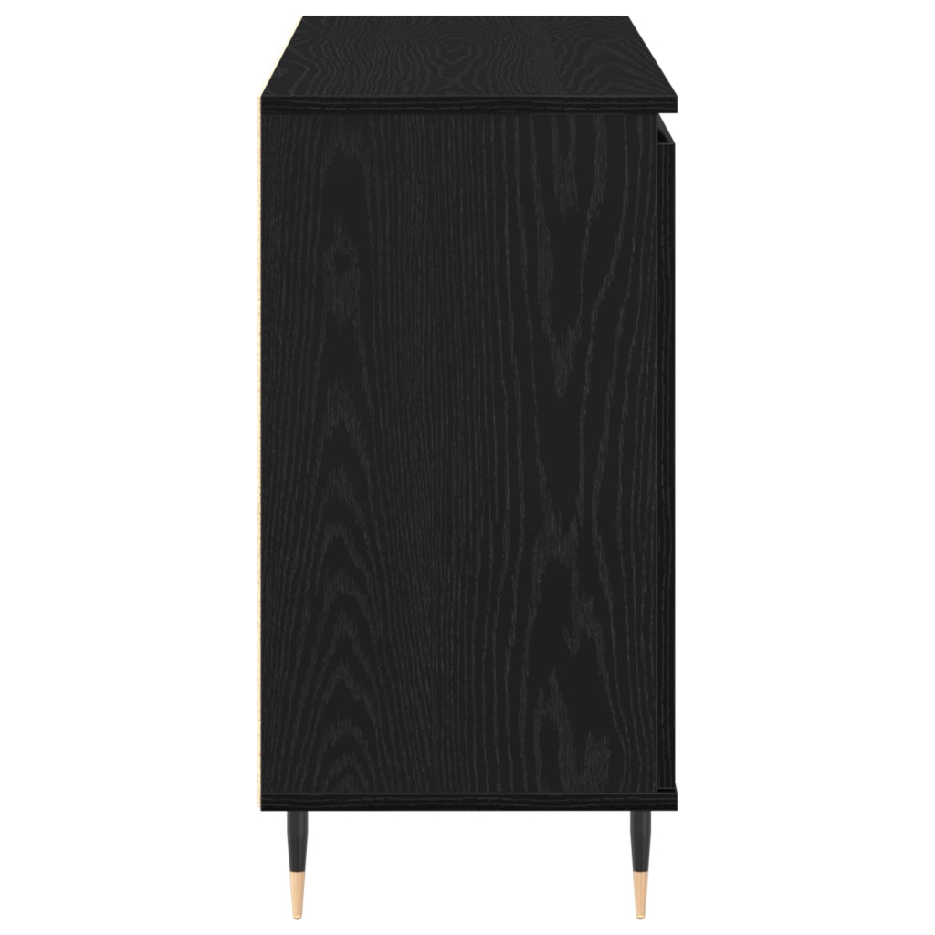 Sideboard  con porte e cassetti Nero Rovere 101,5x35x70 cm