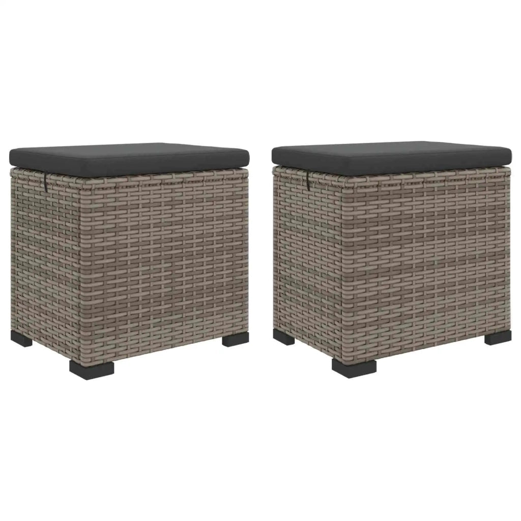 Poggiapiedi da giardino con cuscino 2 pcs Grigio polyrattan