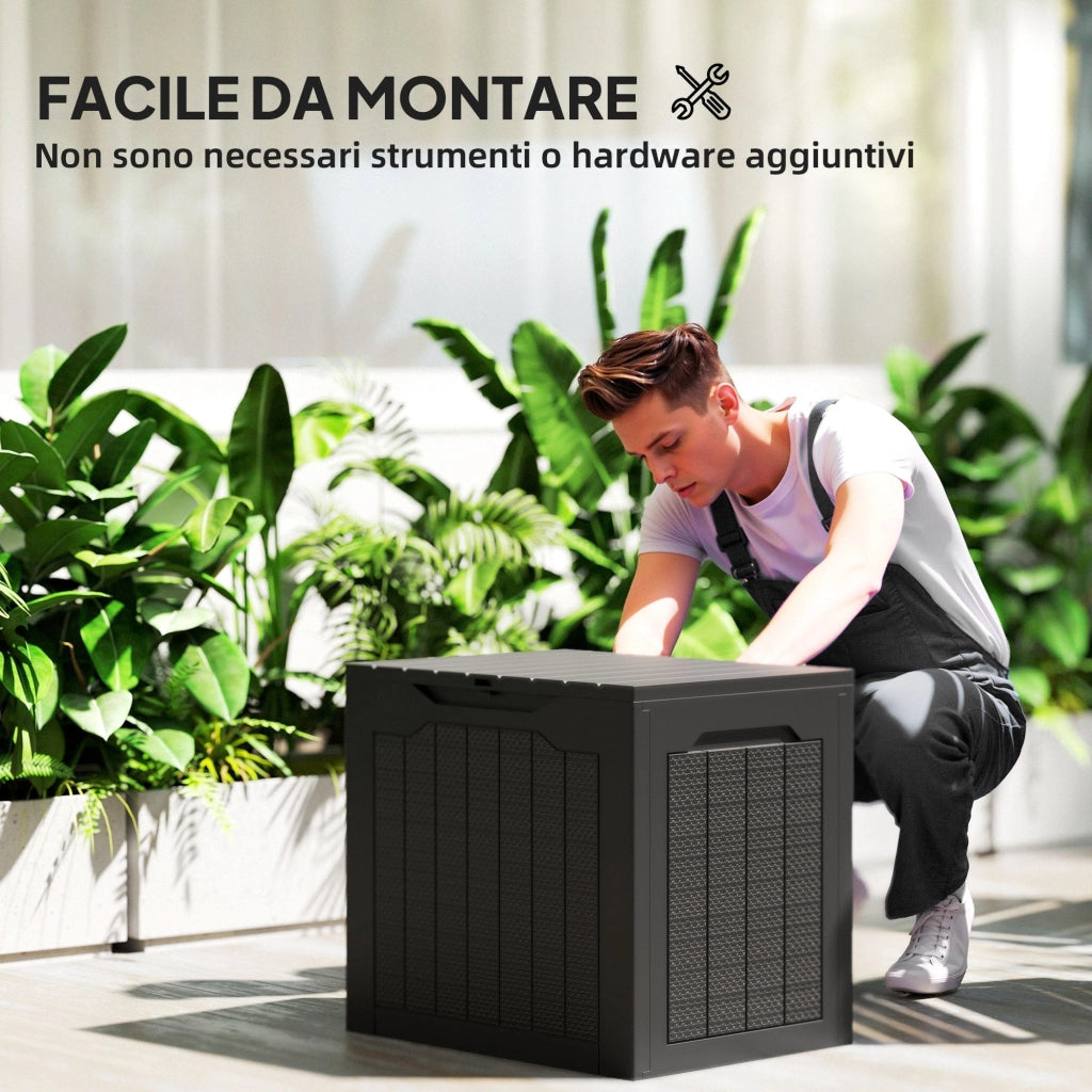 Baule Porta Attrezzi da Esterno 56x41x50 cm Impermeabile Nero