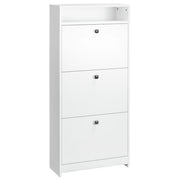 EasyComfort Scarpiera 3 Scompartimenti a Ribalta(18 Paia di Scarpe) e 1 Ripiano Portaoggetti Legno Truciolato Bianco 60×24×132cm