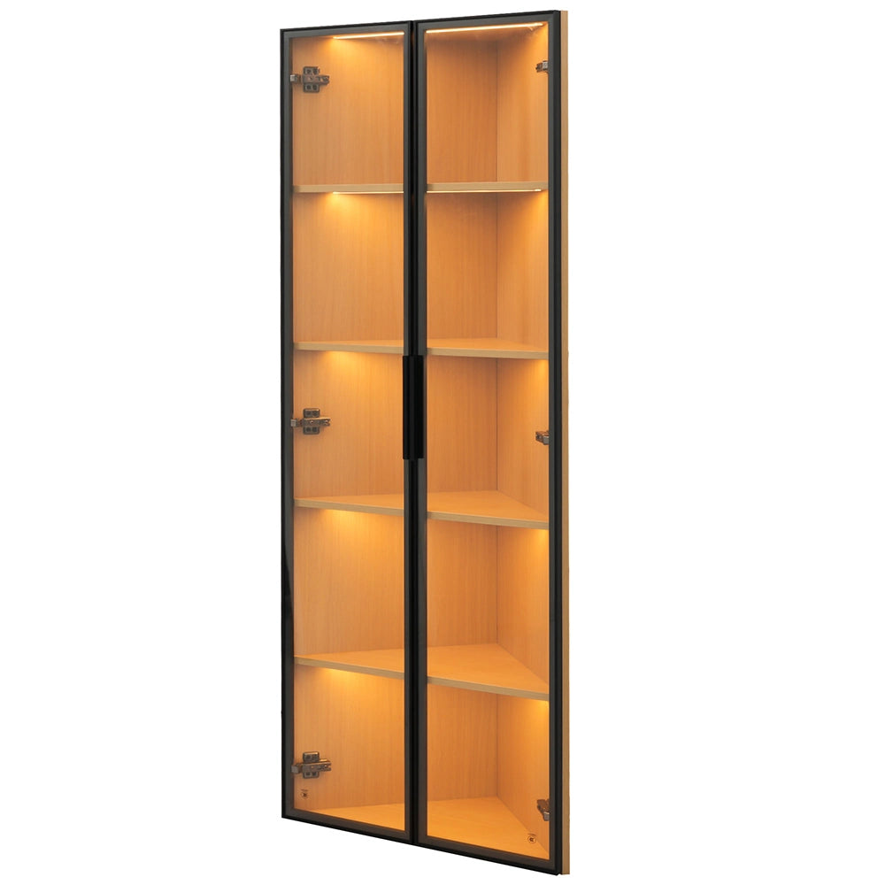 Vetrina LED angolare per collezioni - Xylo - 62x35x160cm - Ch??ne - Banda luminosa integrata, vetro temprato