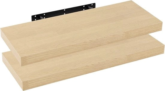 Wandplank, libro, pannelli decorativi in MDF, set di 2 supporti da parete, legno giallo quercia, 100 x 23 x 3,8 cm