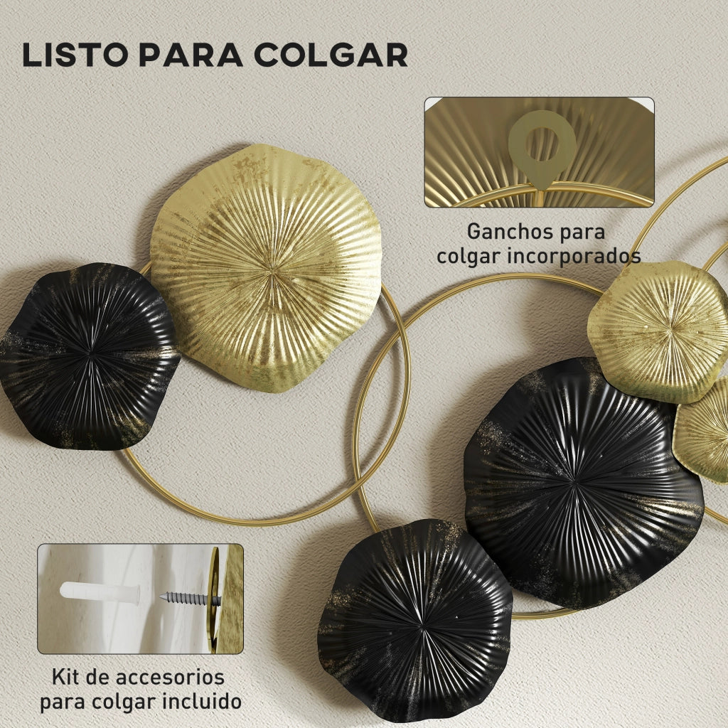 Decorazione Parete Metallo Foglia Loto ¨C Xylo ¨C Scultura Murale Oro Nero 84x35 cm