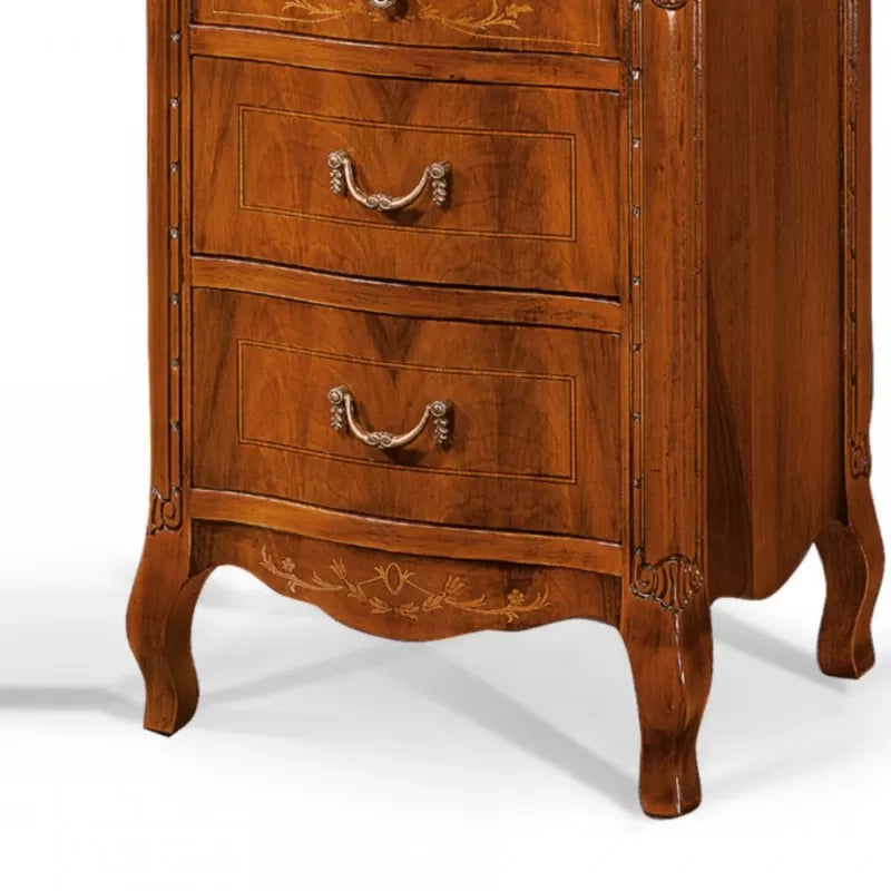 Comodino in legno 3 cassetti con intarsio l.58 p.40 h.78 - Mobili 2G