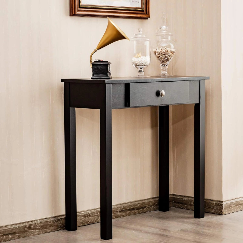 Tavolo da consolle con cassetto, tavolo da ingresso in legno, 71 x 30 x 71 cm, tavolo da divano stretto con gambe in legno di pino, tavolino ausiliario per corridoio, soggiorno, ingresso