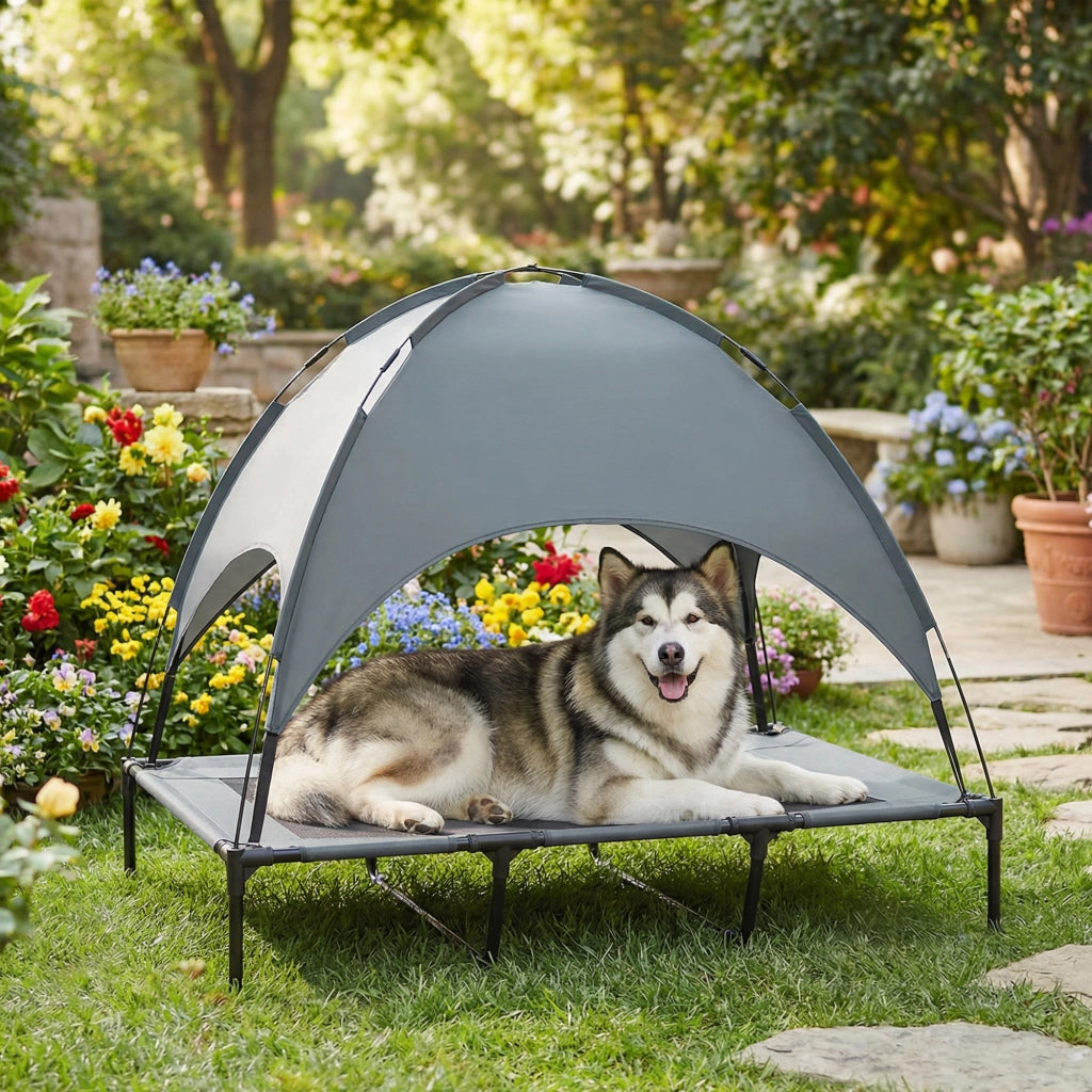 Cuccia per Cane con Baldacchino ¨C zephmum ¨C Grigio 122x92x108 cm